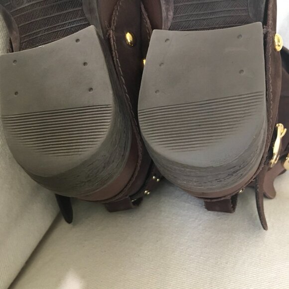 Brown Gold Studded Leather Ankle Boots - Picture 9 of 9